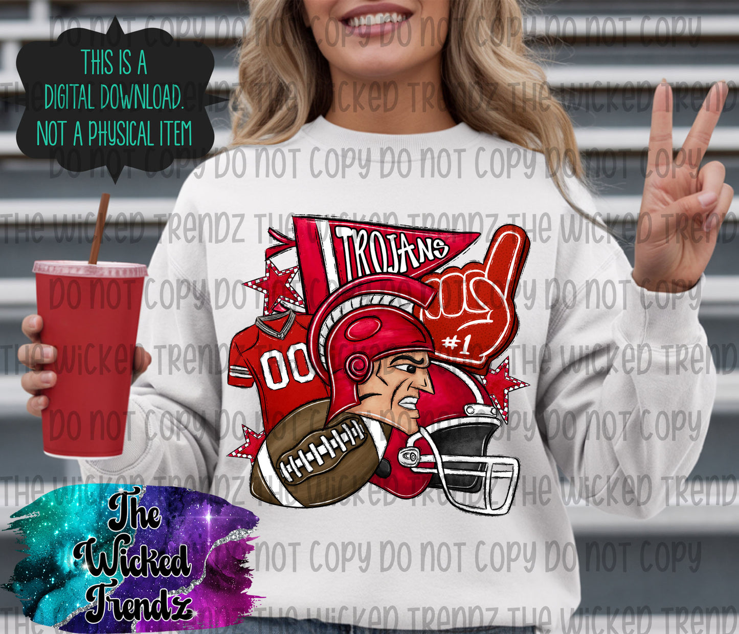 Trojans Red Football Mascot Digital Design