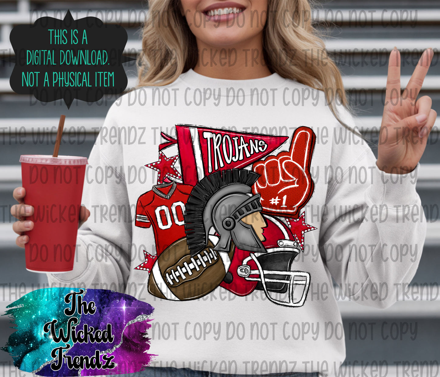 Trojans Red Football Mascot Digital Design