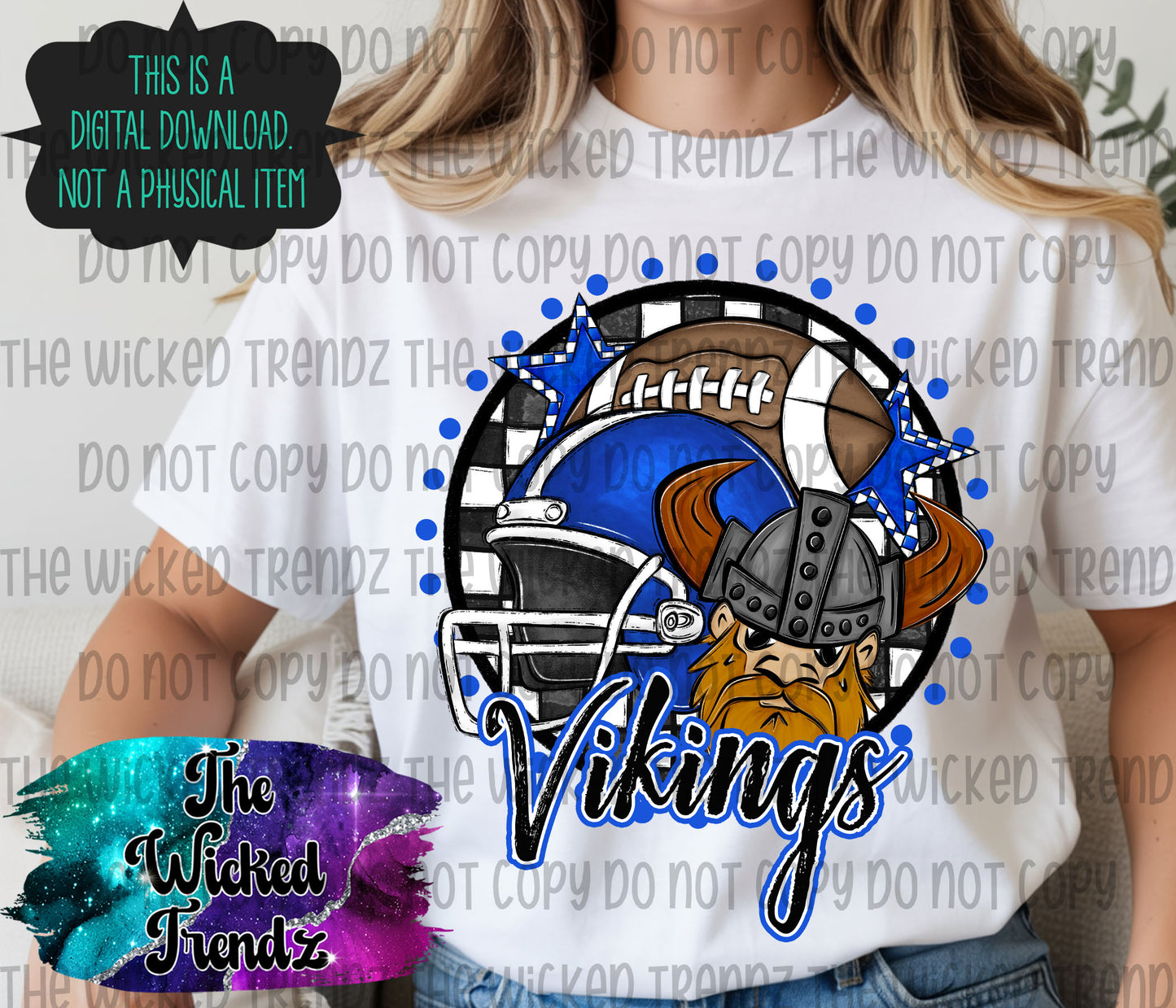 Vikings Blue Football Mascot Digital Design