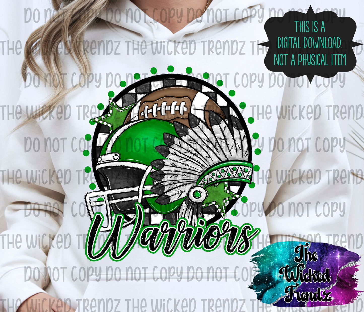 Warriors Green Football Mascot Digital Design