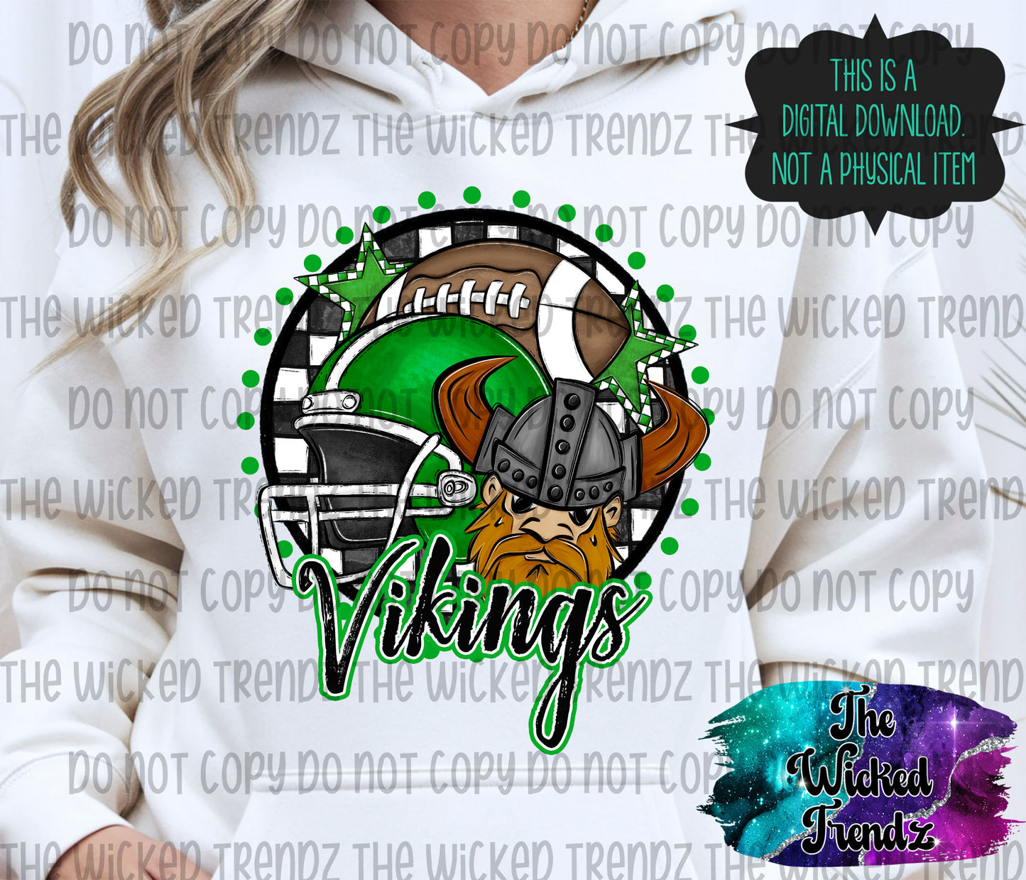 Vikings Green Football Mascot Digital Design
