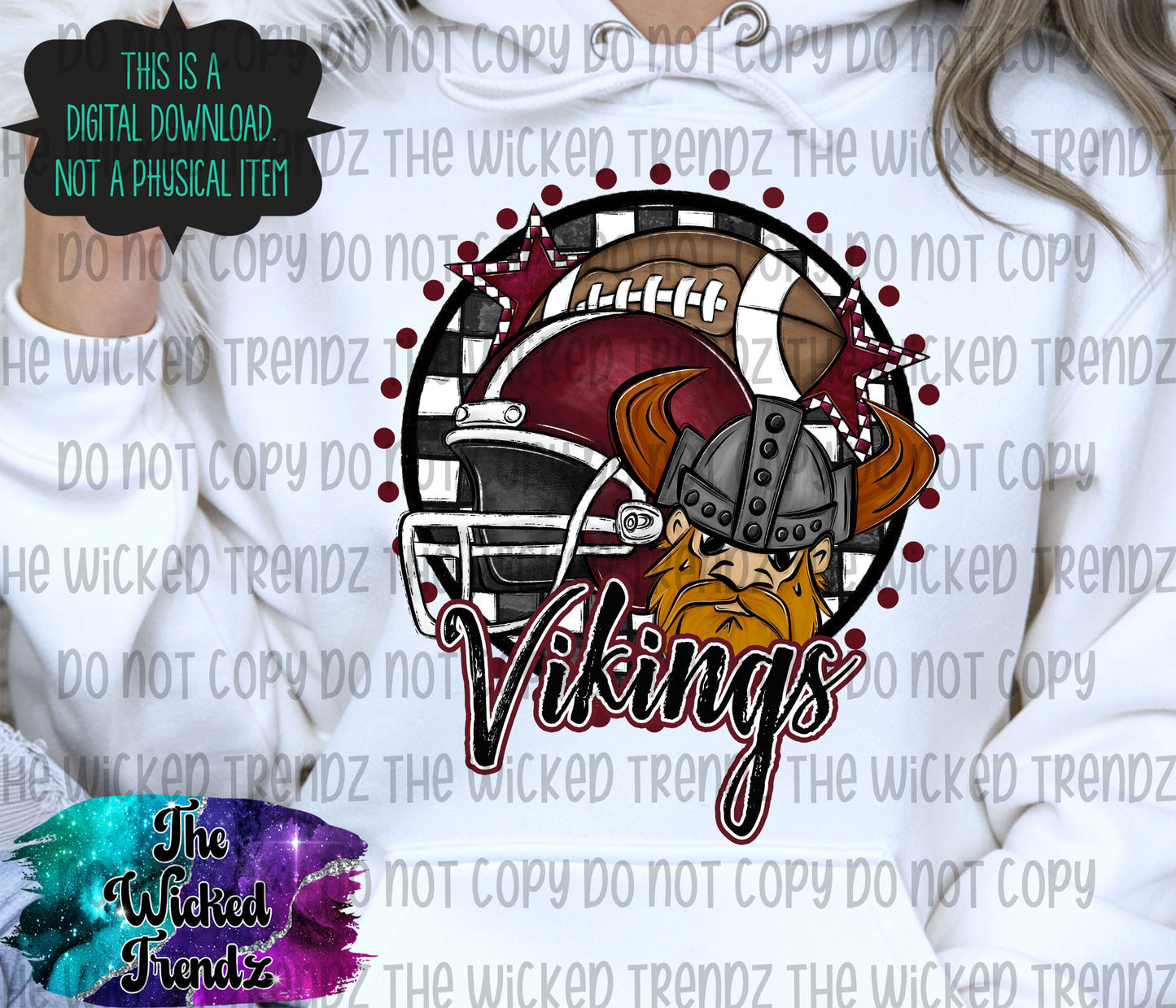 Vikings Maroon Football Mascot Digital Design
