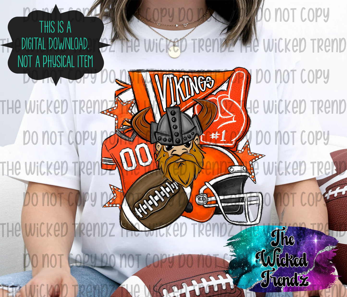 Vikings Orange Football Mascot Digital Design
