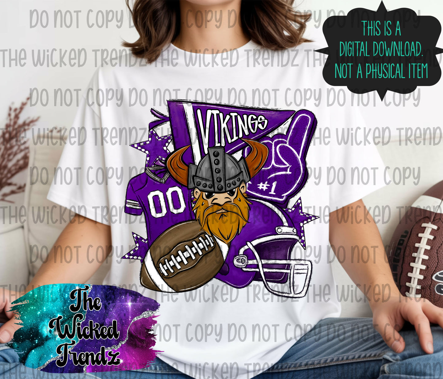 Vikings Purple Football Mascot Digital Design