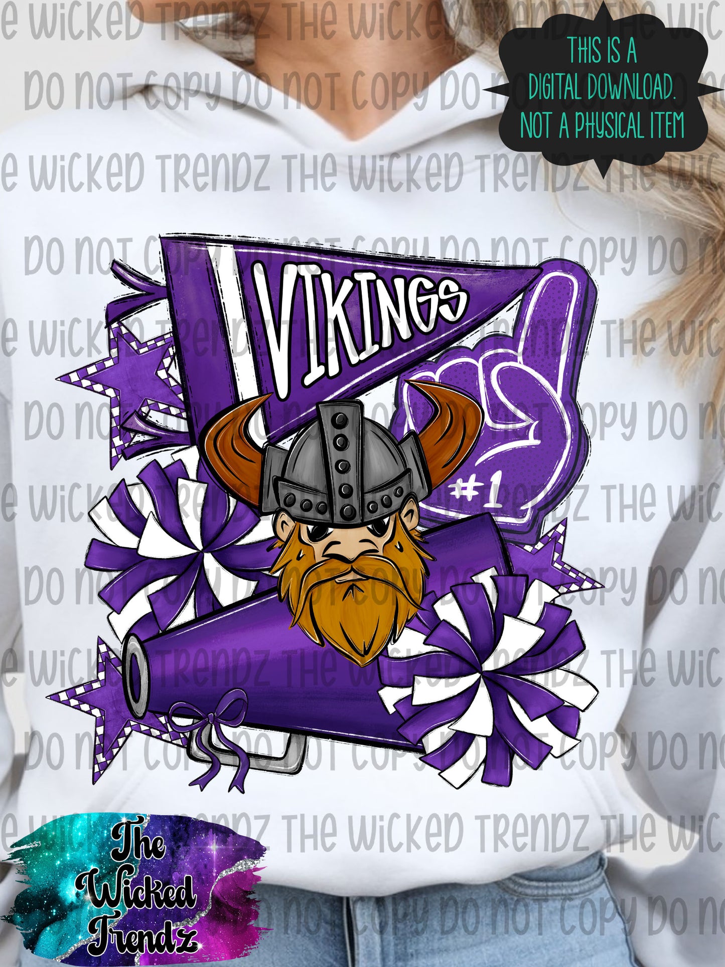 Vikings Purple Cheer Cheerleading Cheerleader Mascot Digital Design Spirit Shirt Design