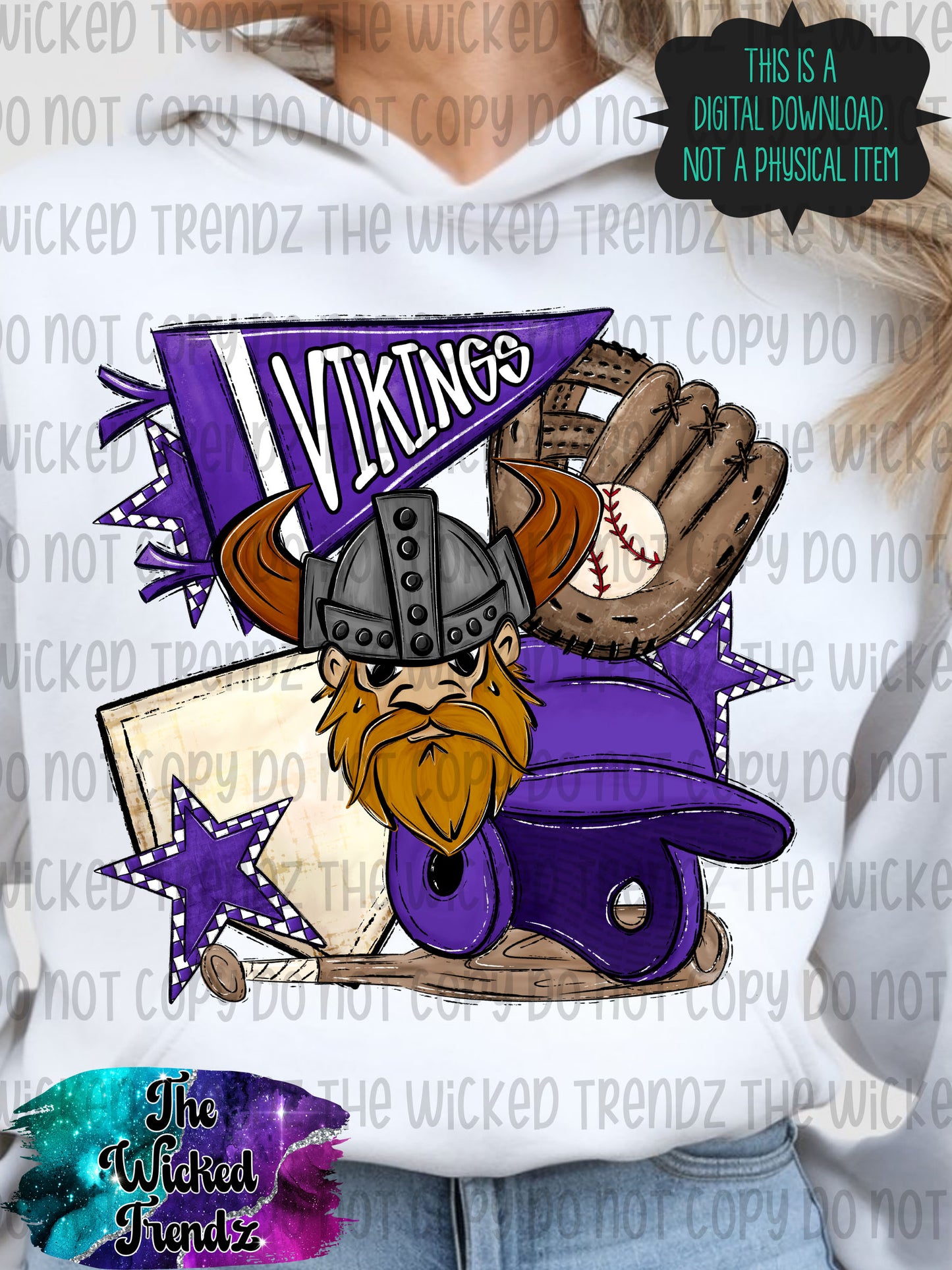Vikings Purple Baseball Team Mascot Digital Design