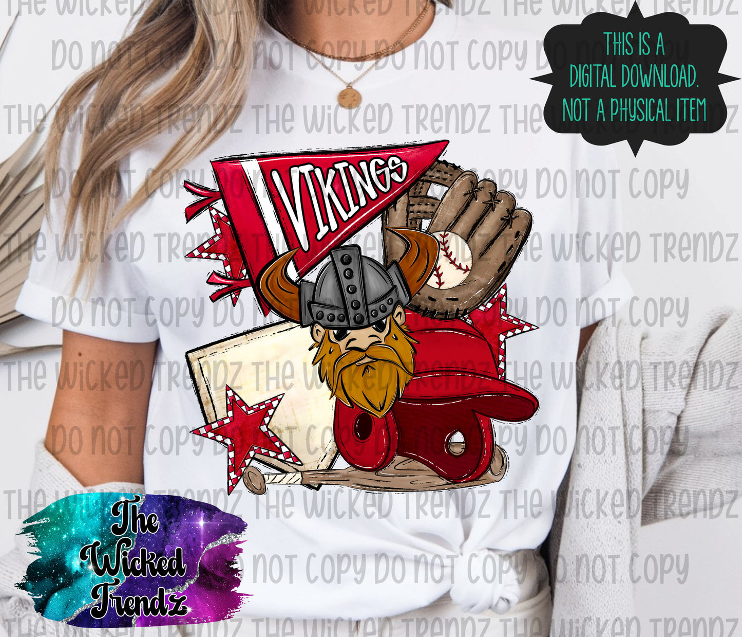 Vikings Red Baseball Team Mascot Digital Design