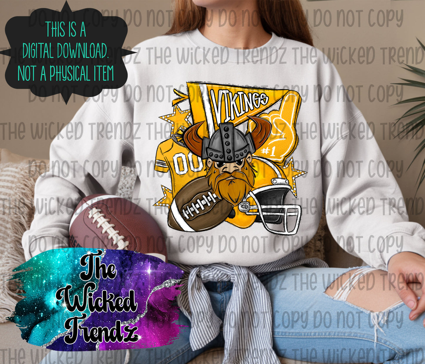 Vikings Yellow Football Mascot Digital Design