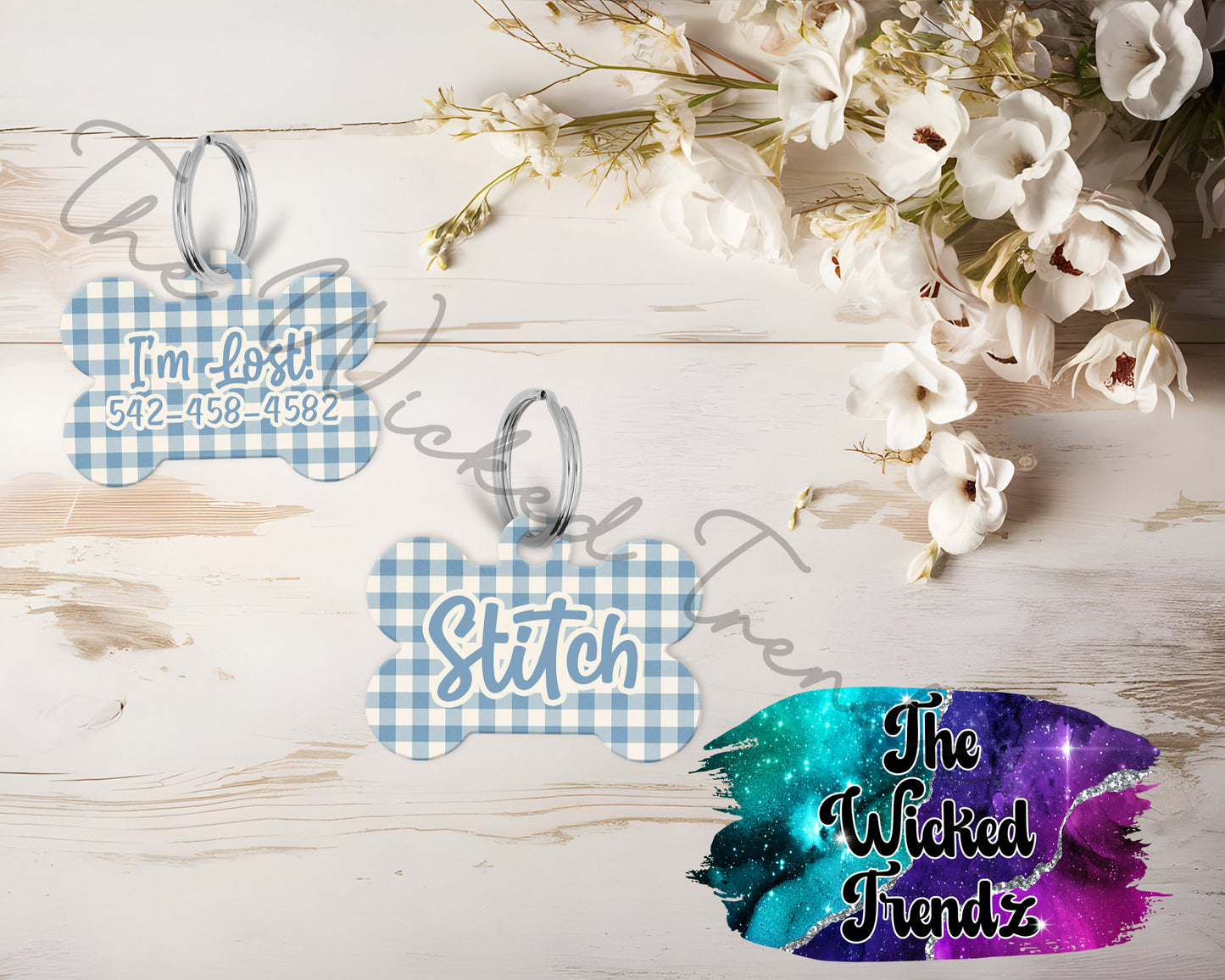 Gingham Vintage Pattern Plaid New Puppy Pet ID Dog Tag Personalized Custom Dog Name Phone Number