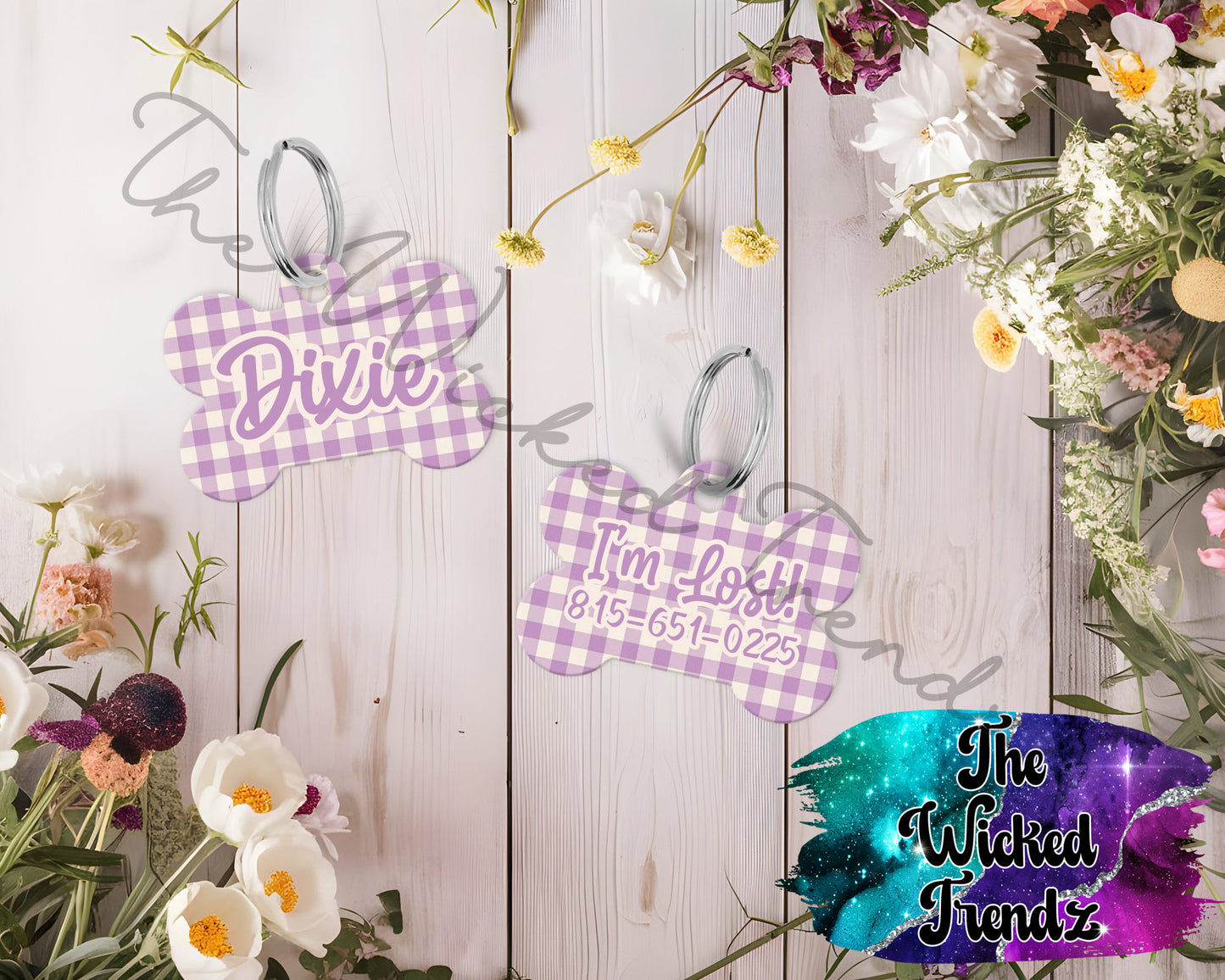 Gingham Vintage Pattern Plaid New Puppy Pet ID Dog Tag Personalized Custom Dog Name Phone Number