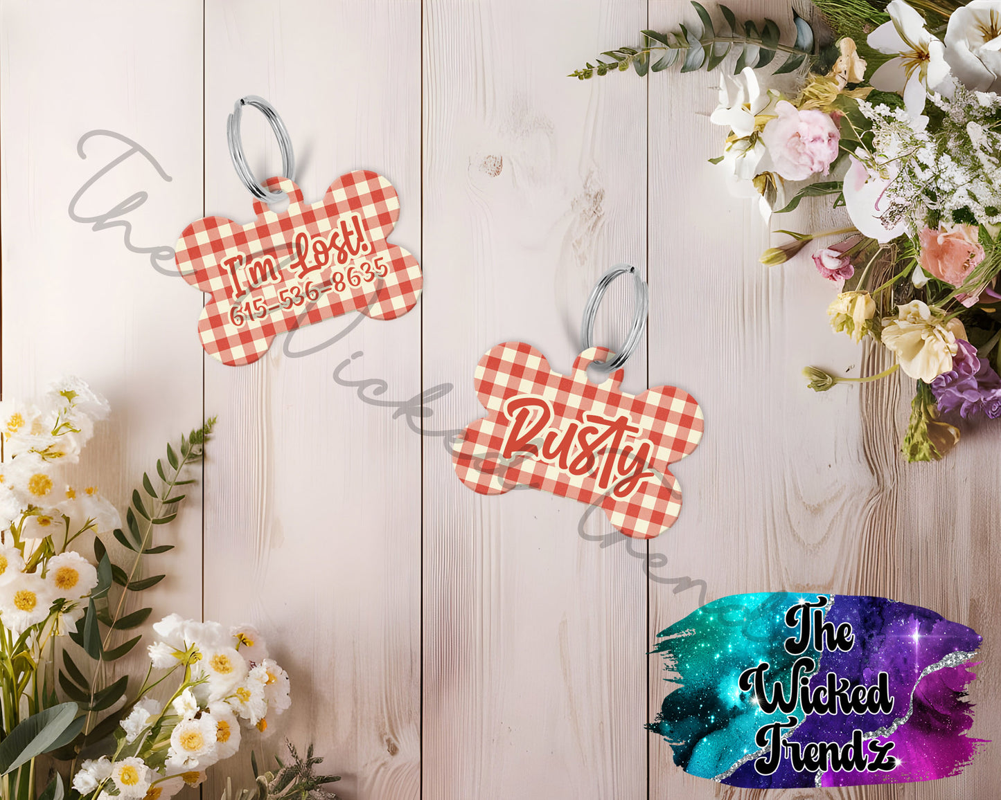 Gingham Vintage Pattern Plaid New Puppy Pet ID Dog Tag Personalized Custom Dog Name Phone Number