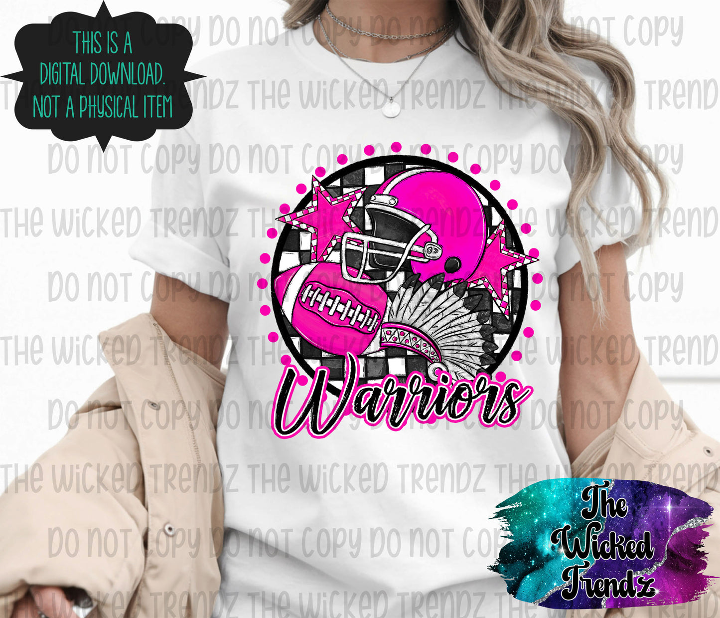 Warriors Pink Out Football Cheer Mascot Digital Design October Awareness
