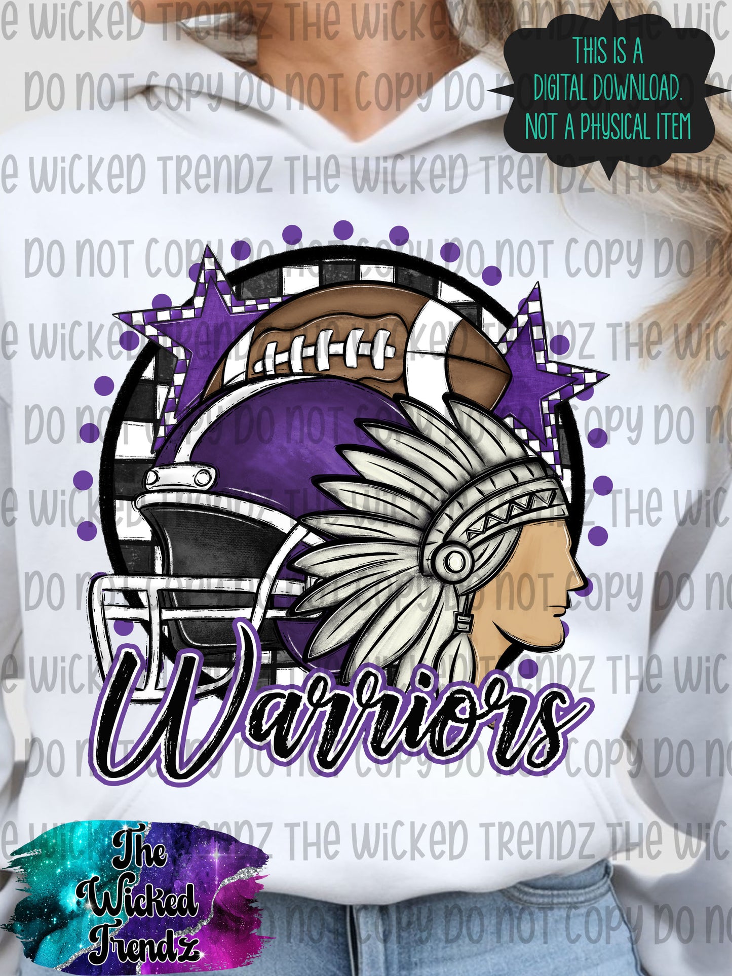Warriors Purple Football Mascot Digital Design