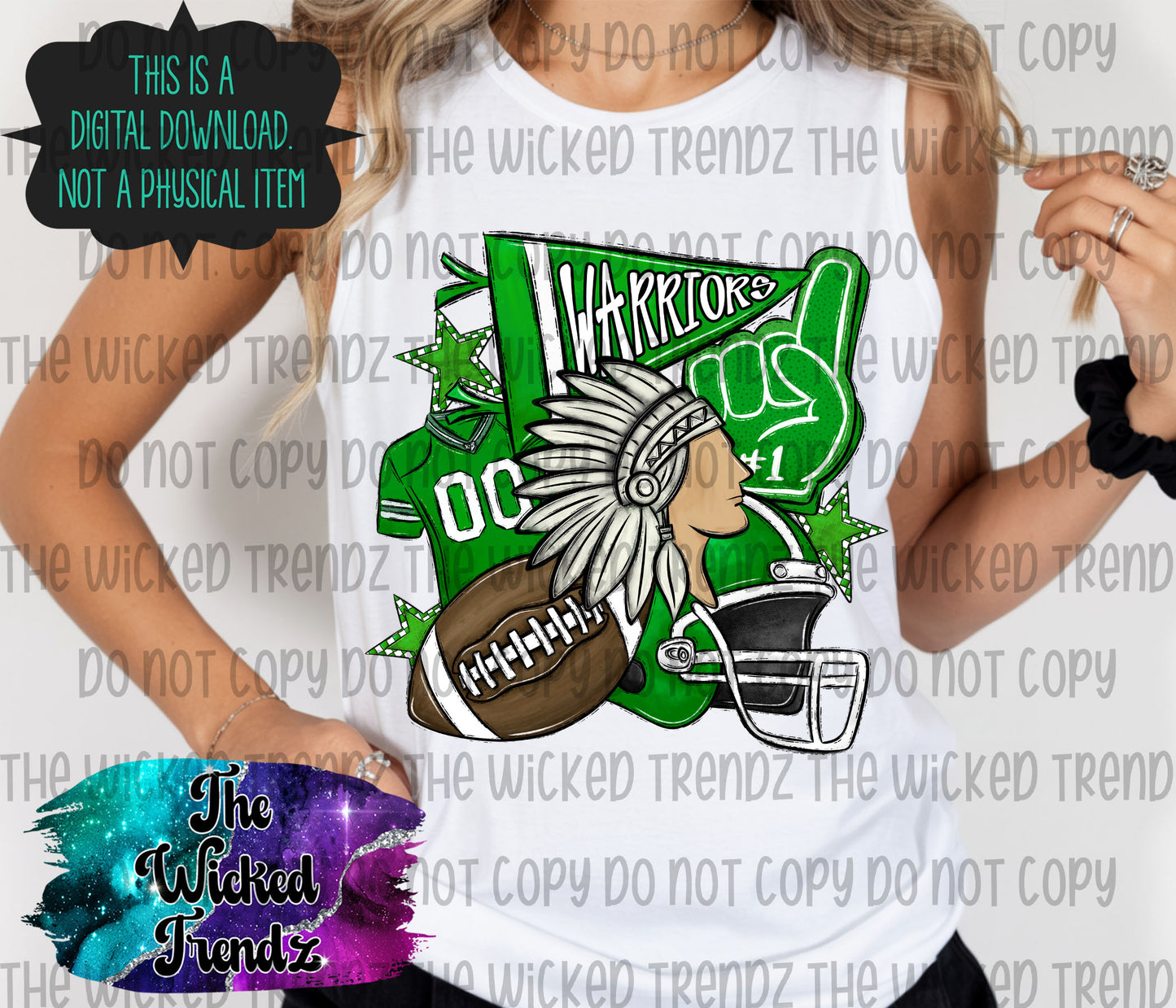 Warriors Green Football Mascot Digital Design