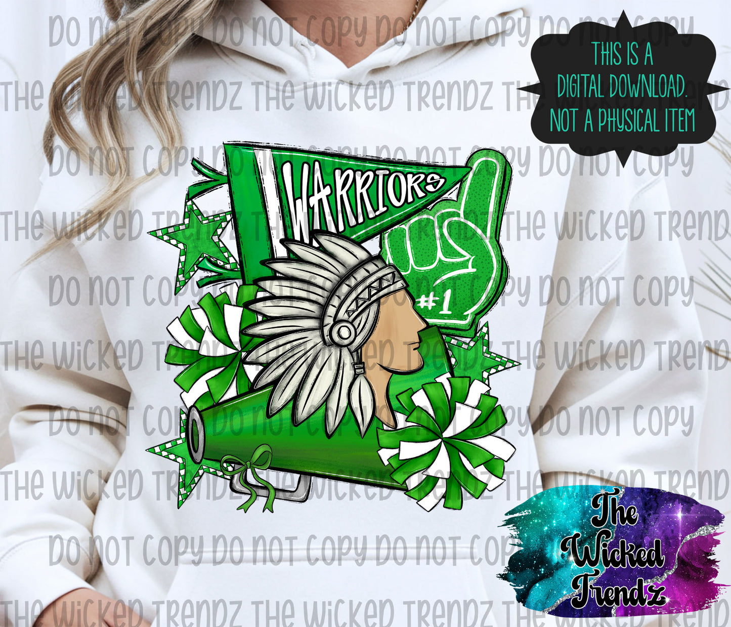 Warriors Green Cheer Cheerleading Cheerleader Mascot Digital Design Spirit Shirt Design