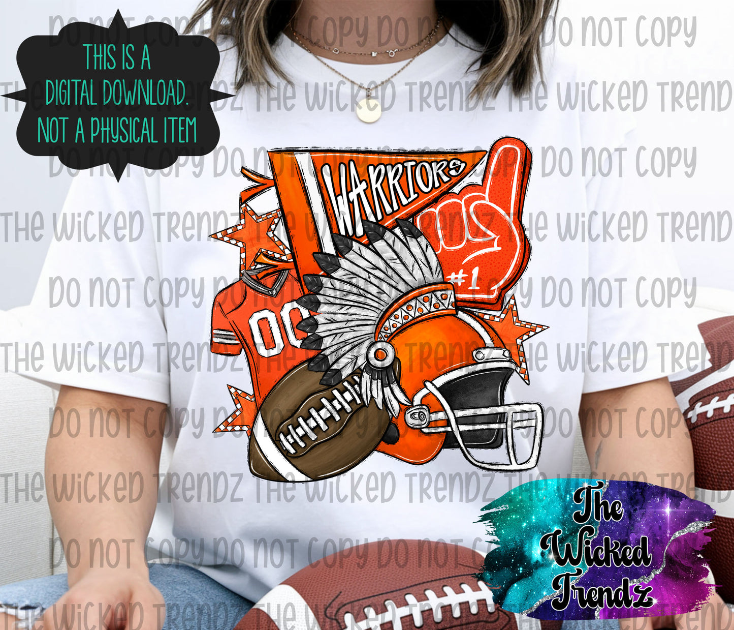Warriors Orange Football Mascot Digital Design