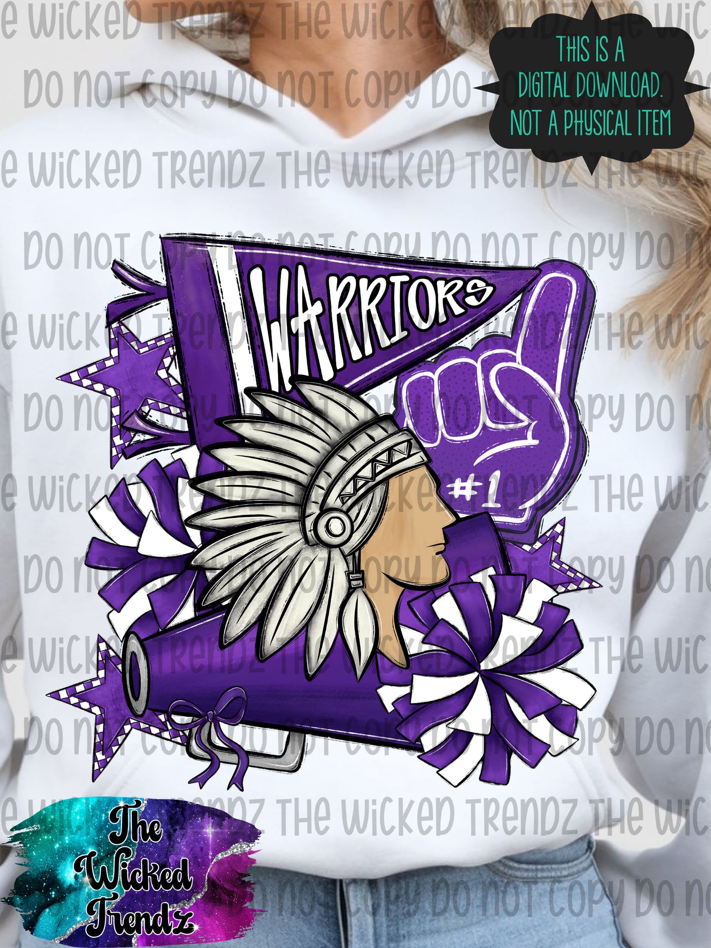 Warriors Purple Cheer Cheerleading Cheerleader Mascot Digital Design Spirit Shirt Design