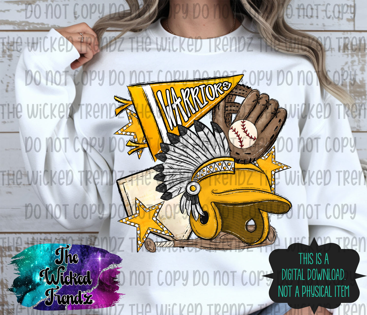 Warriors Yellow Baseball Team Mascot Digital Design