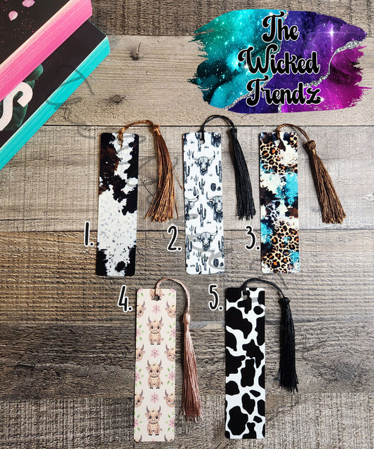 Western Cow Print Highland Cow Teal Leopard Metal Bookmark Library Reading Gift