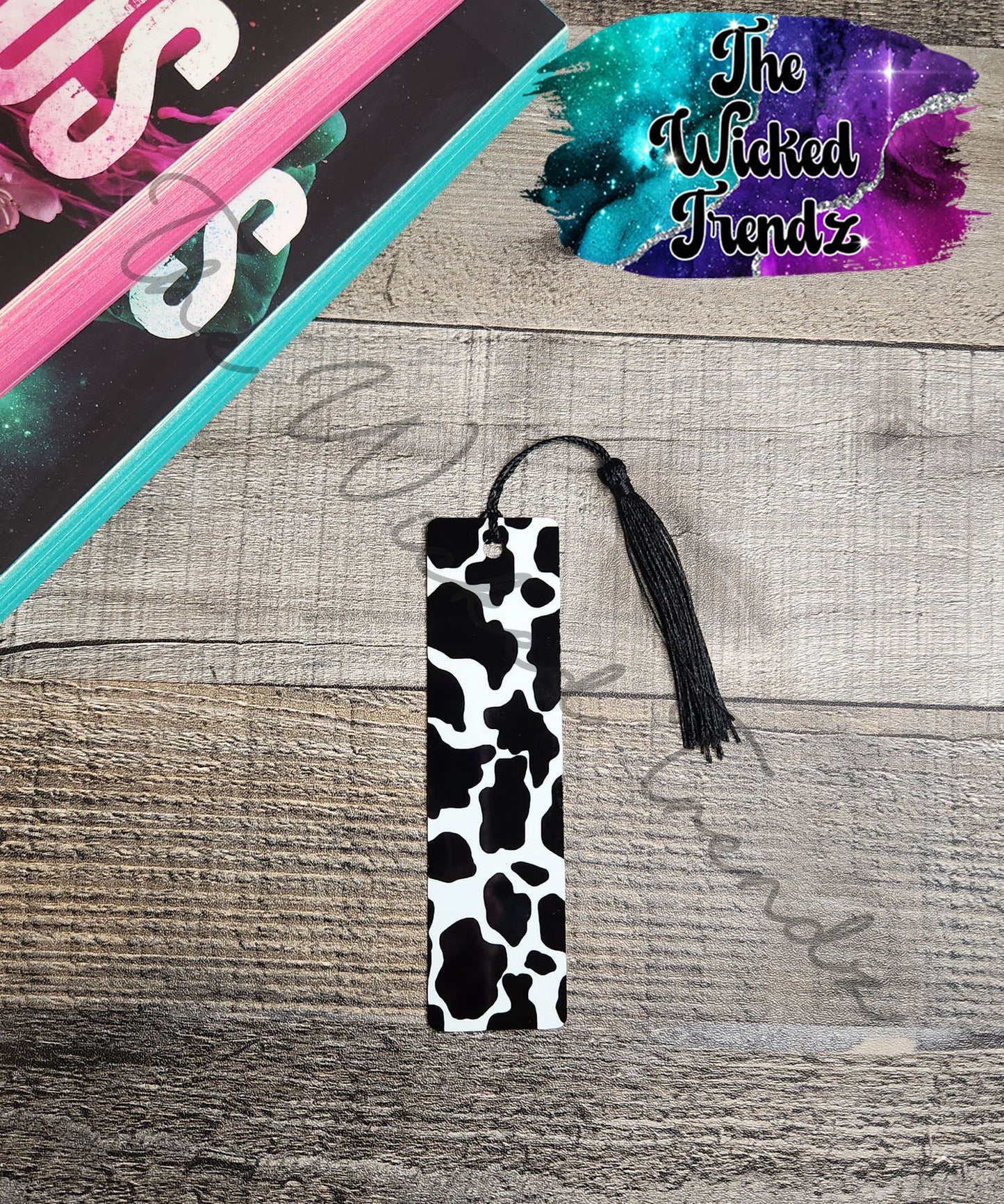 Western Cow Print Highland Cow Teal Leopard Metal Bookmark Library Reading Gift