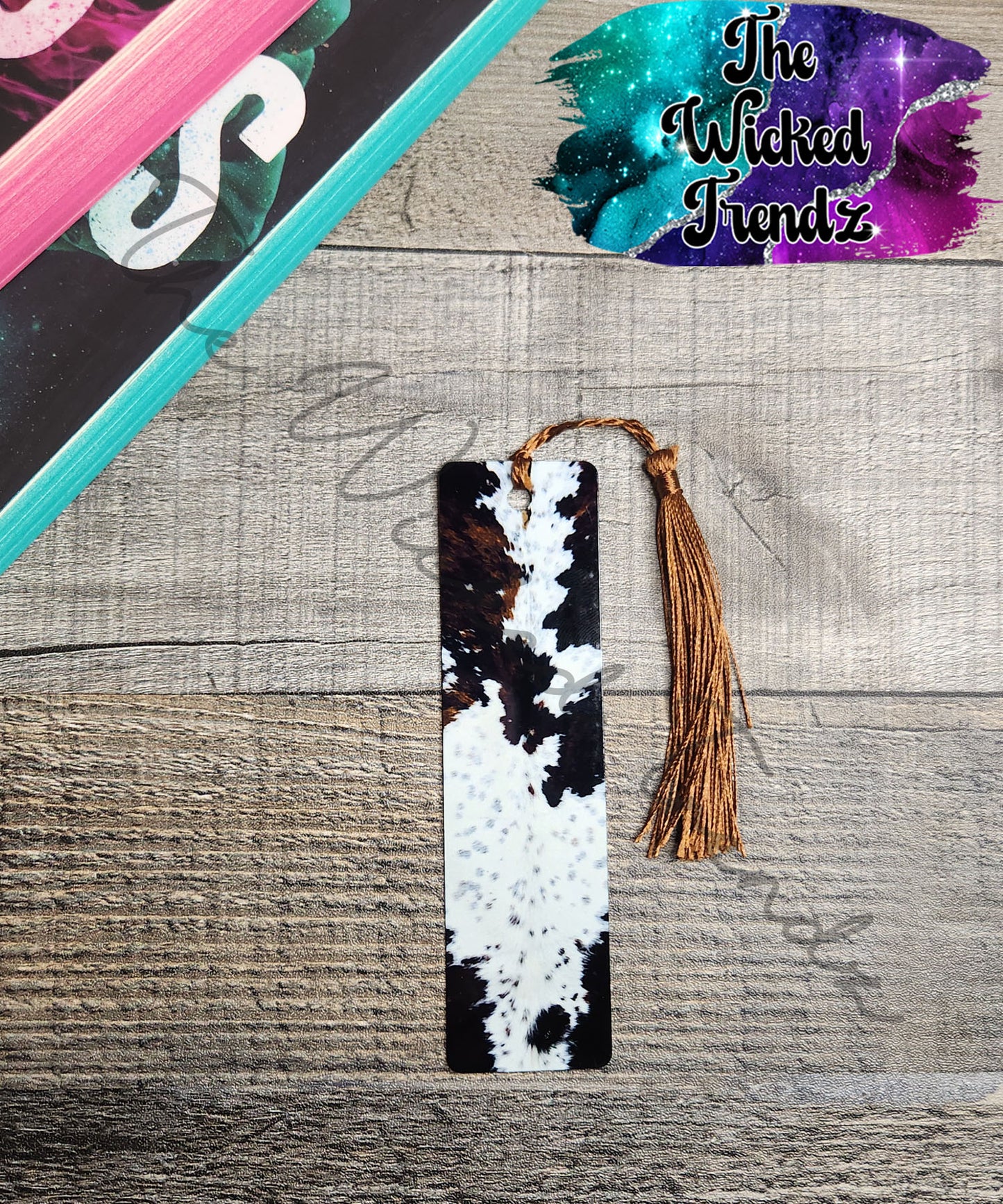 Western Cow Print Highland Cow Teal Leopard Metal Bookmark Library Reading Gift