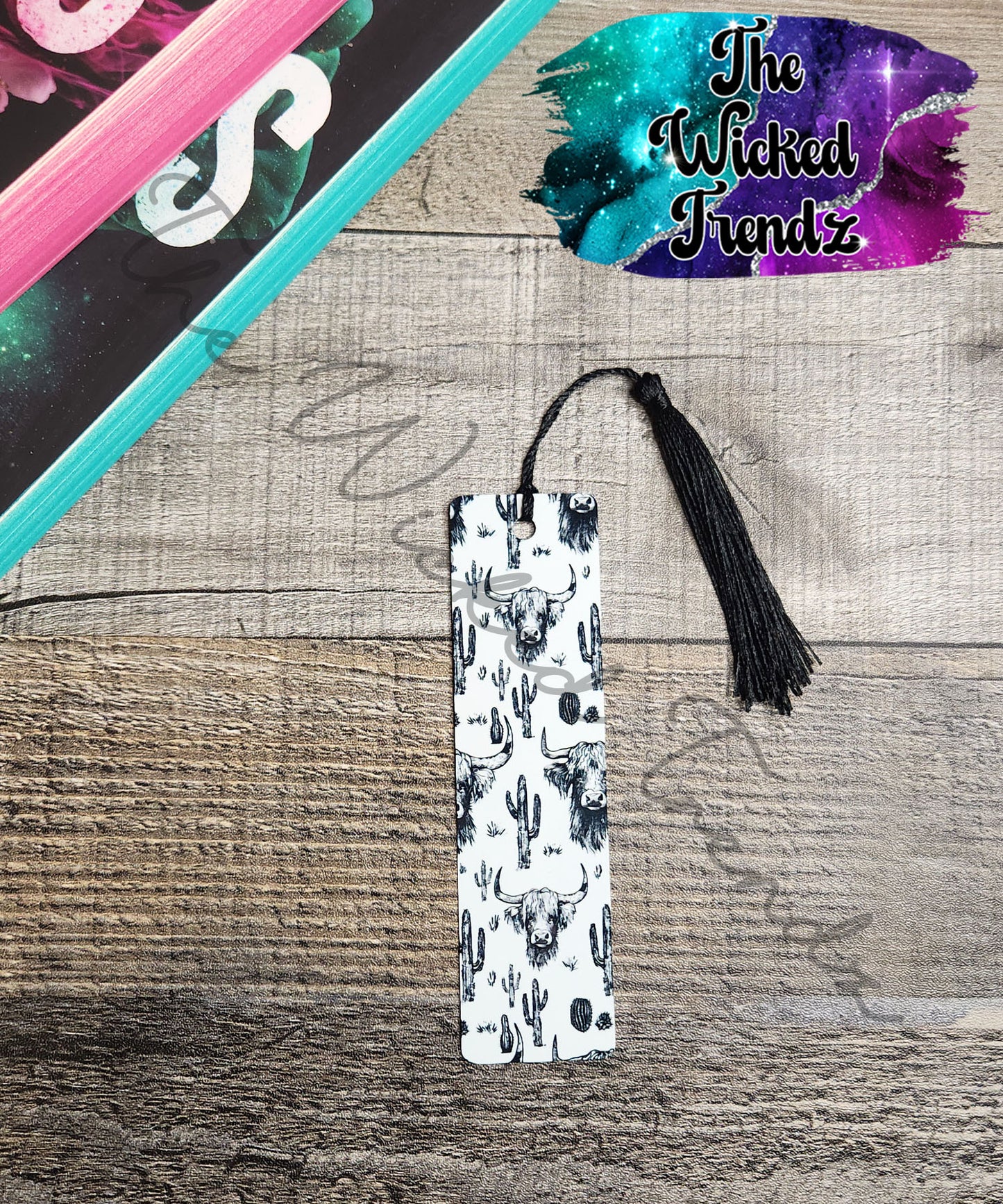 Western Cow Print Highland Cow Teal Leopard Metal Bookmark Library Reading Gift