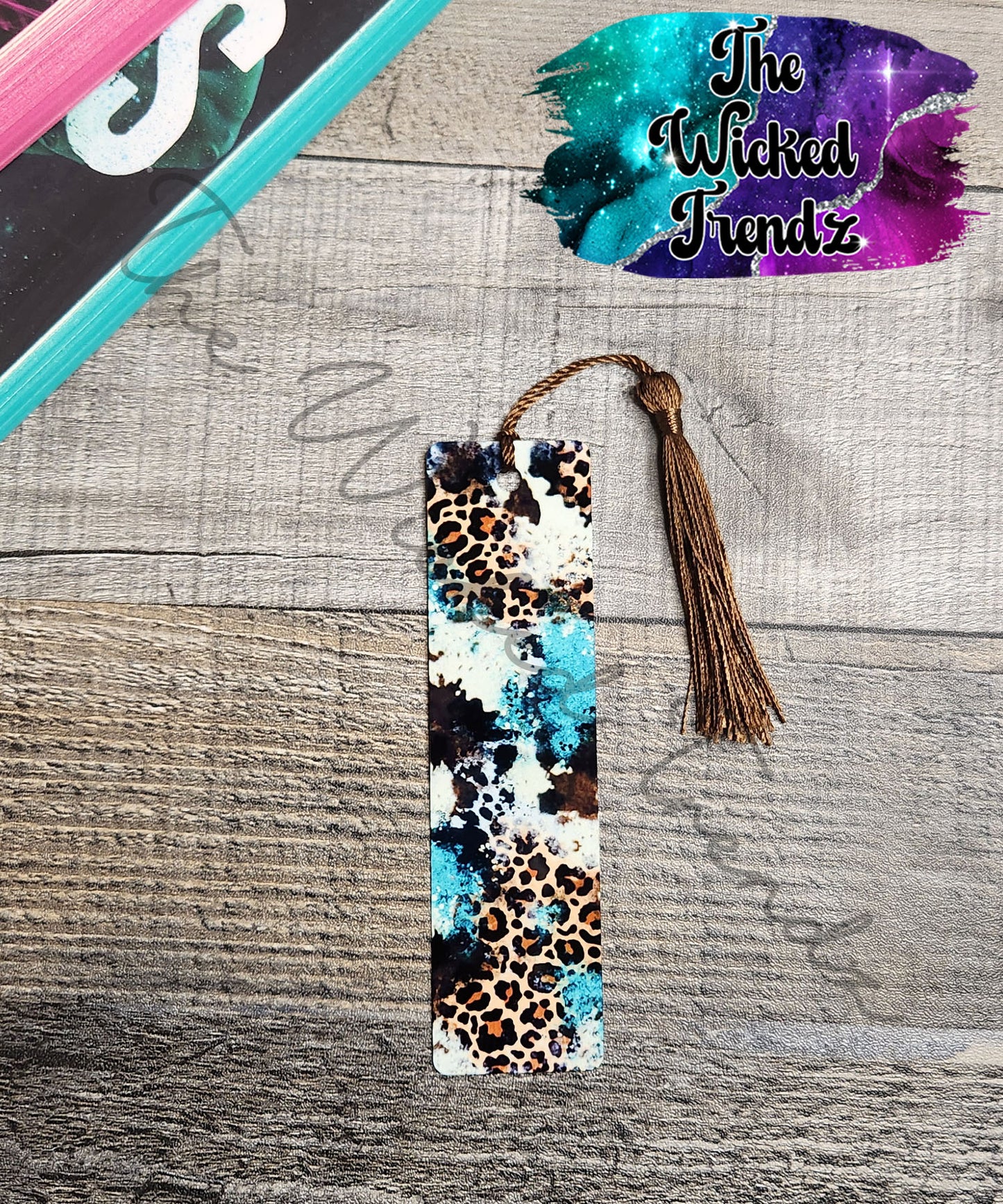 Western Cow Print Highland Cow Teal Leopard Metal Bookmark Library Reading Gift