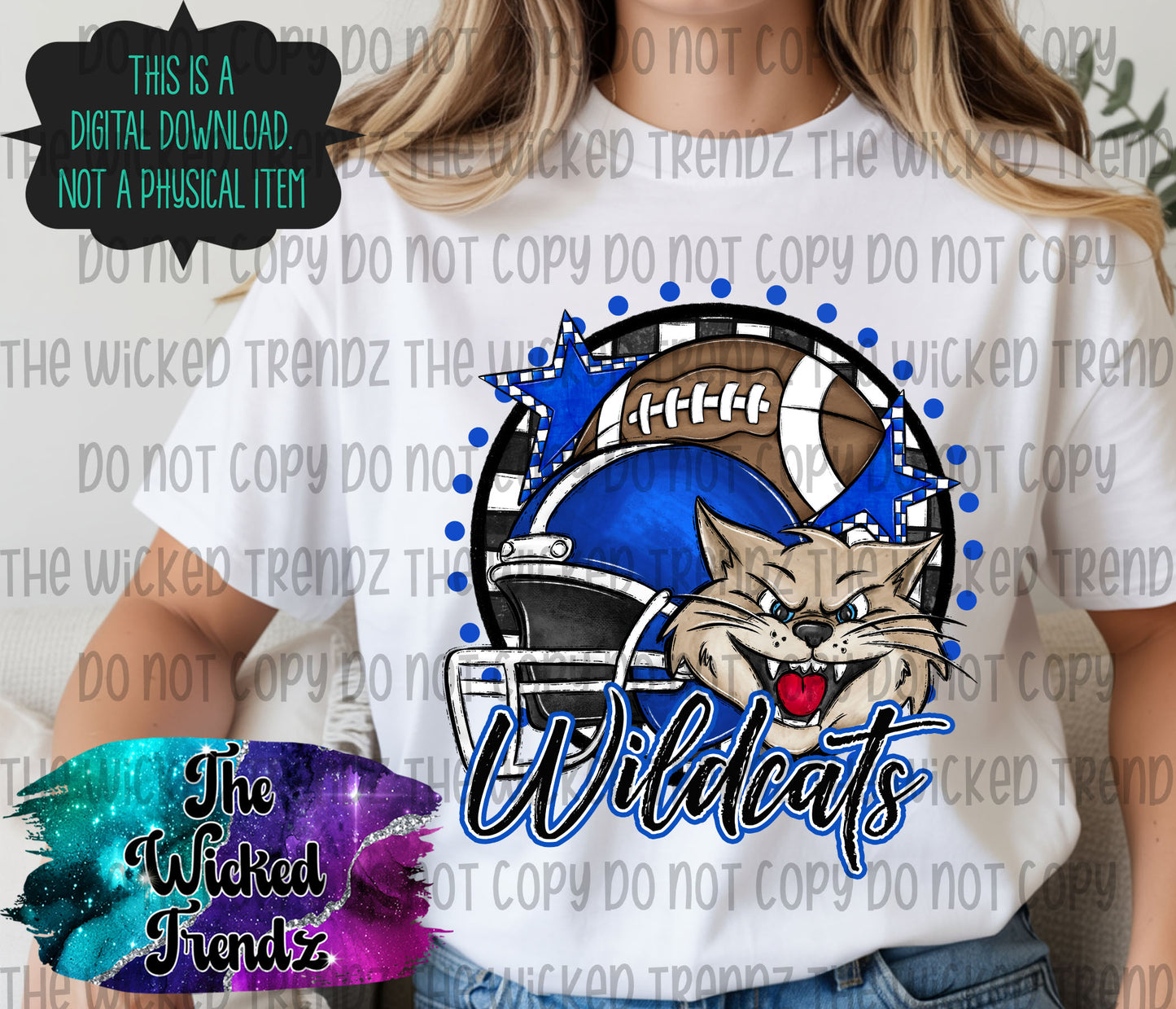 Wildcats Blue Football Mascot Digital Design