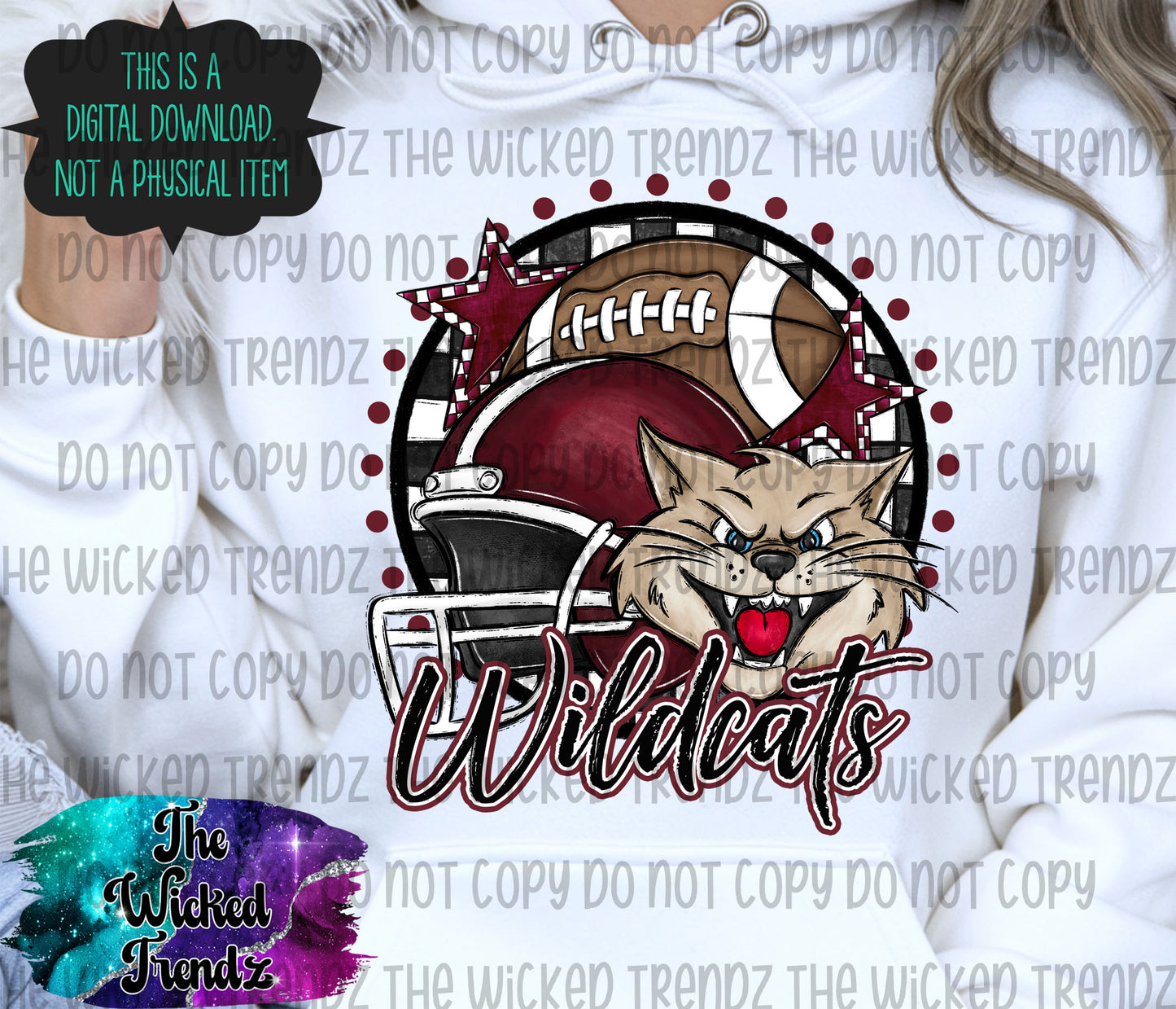 Wildcats Maroon Football Mascot Digital Design