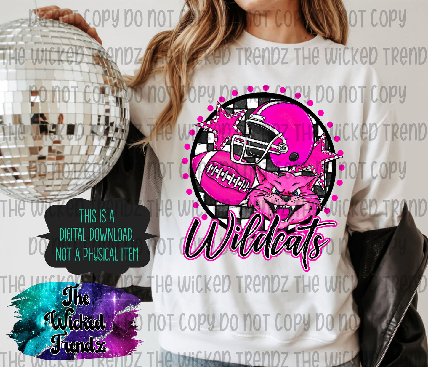 Wildcats Pink Out Football Cheer Mascot Digital Design October Awareness