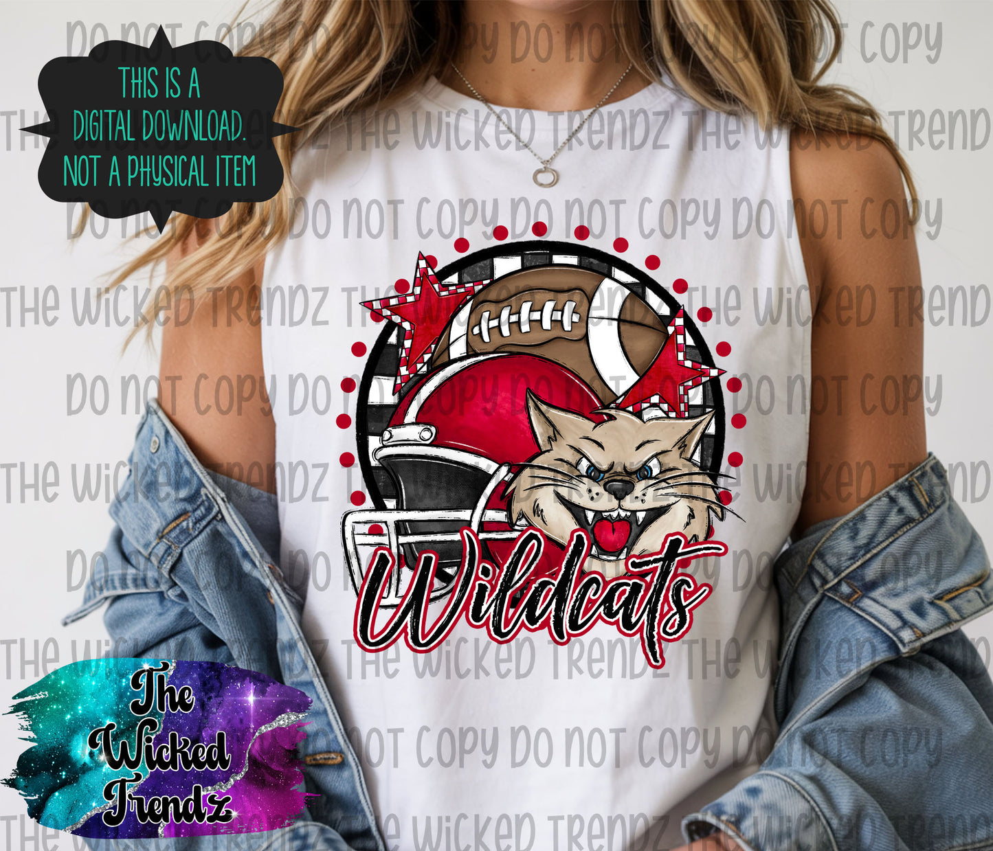 Wildcats Red Football Mascot Digital Design