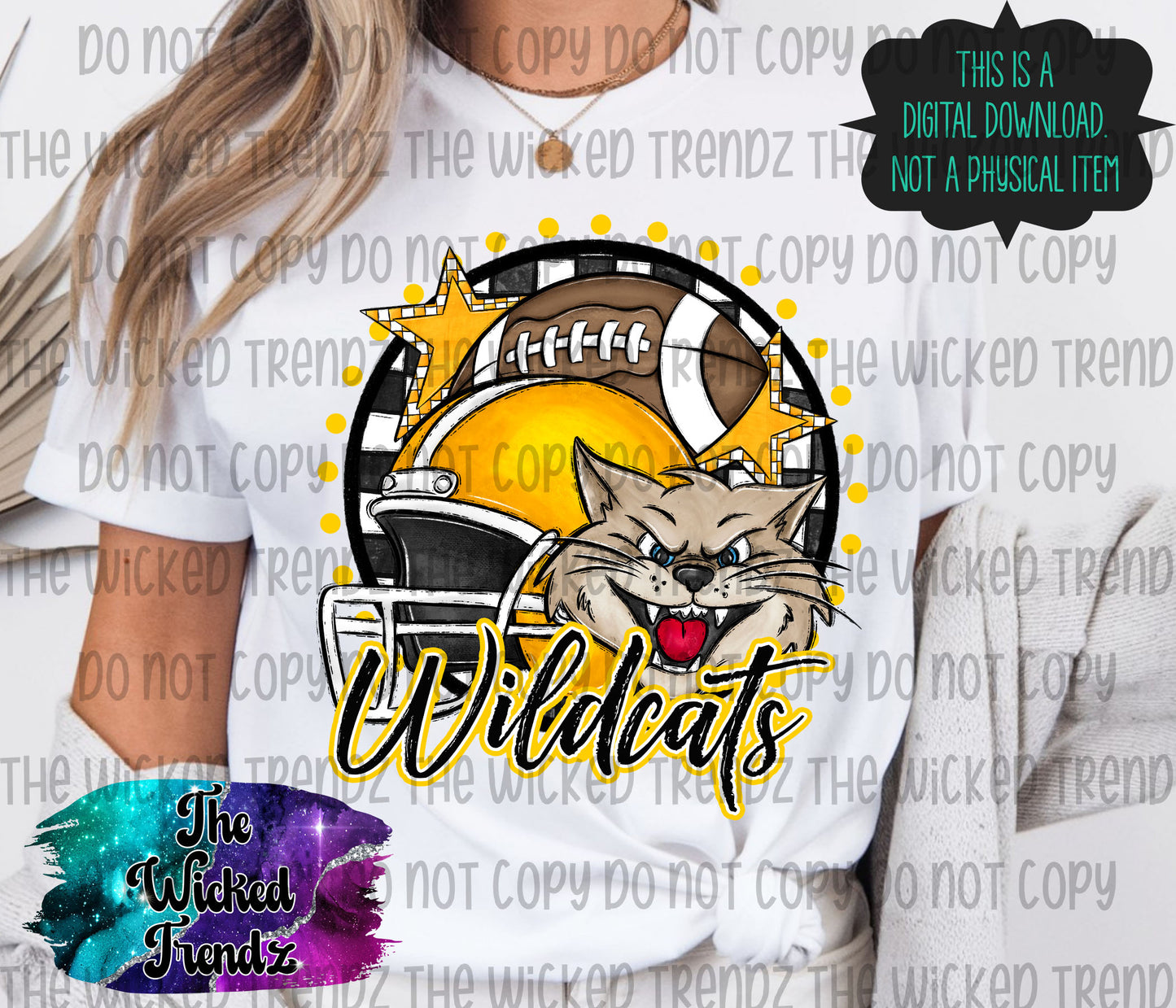 Wildcats Yellow Football Mascot Digital Design