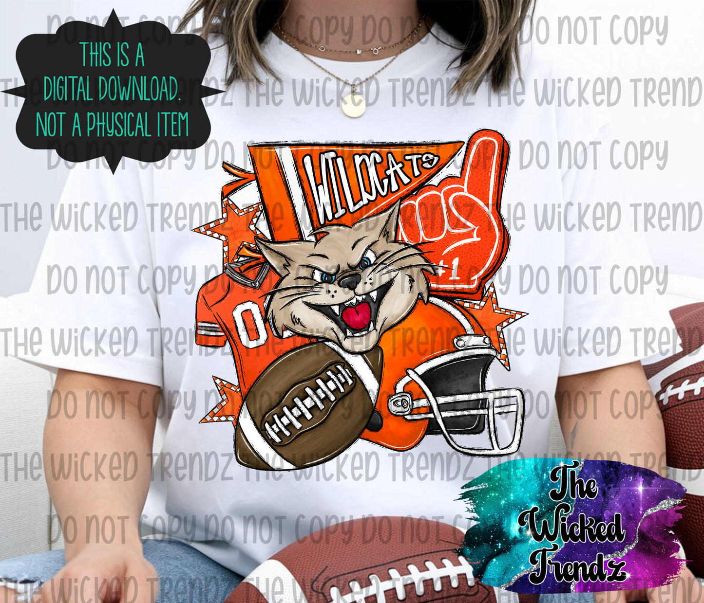 Wildcats Orange Football Mascot Digital Design