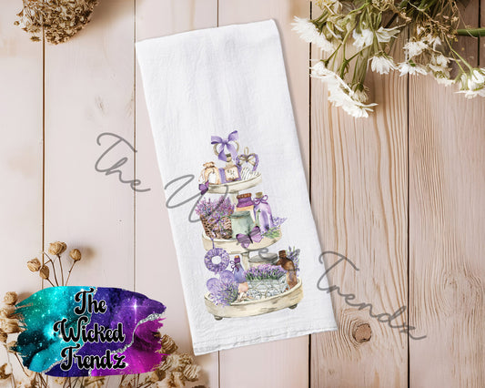 Lavender Tier Tray Floral Lavender Sprig Tea Towel Kitchen Towel Flour Sack Towel