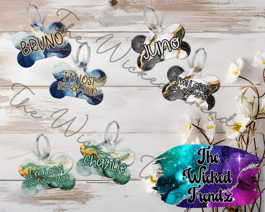 Marble Agate Geode Elegant Pet ID Dog Tag Personalized Custom Dog Name Phone Number