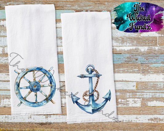 Nautical Themed Kitchen Decor Anchor Ships Wheel Tea Towel Kitchen Towel Flour Sack Towel