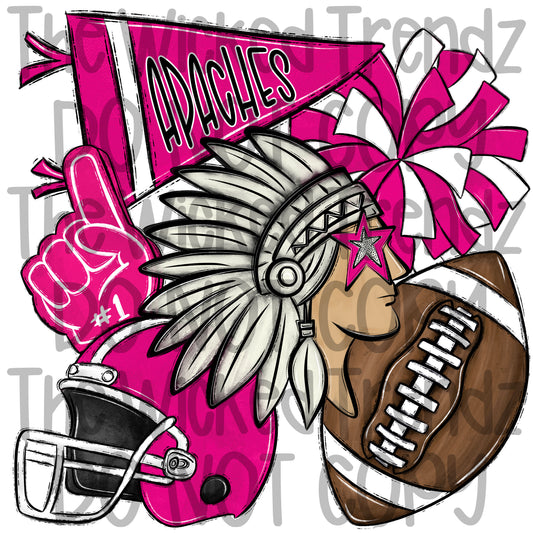 Apache's Pink Out Mascot Football Cheer Digital Design October Awareness