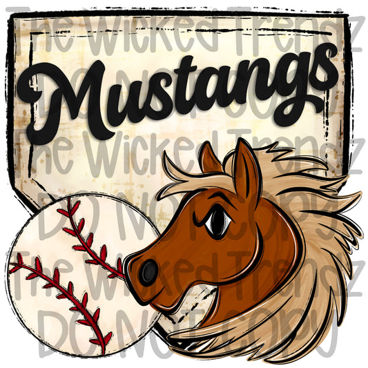 Mustangs Mascot Baseball Team Digital Design