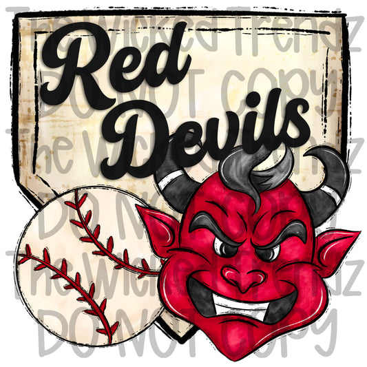 Red Devils Mascot Baseball Team Digital Design