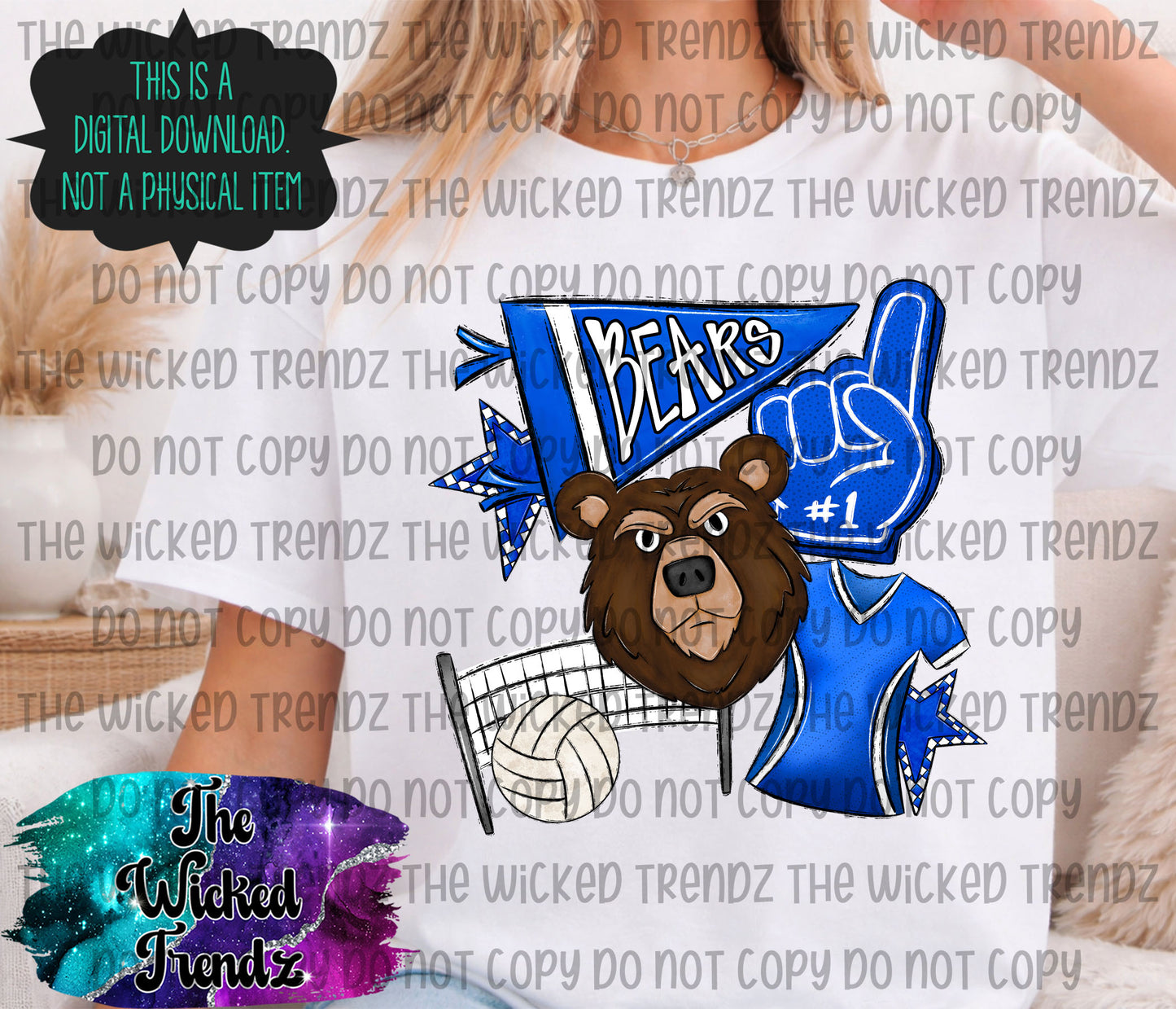 Bears Blue Volleyball Team Mascot Digital Design
