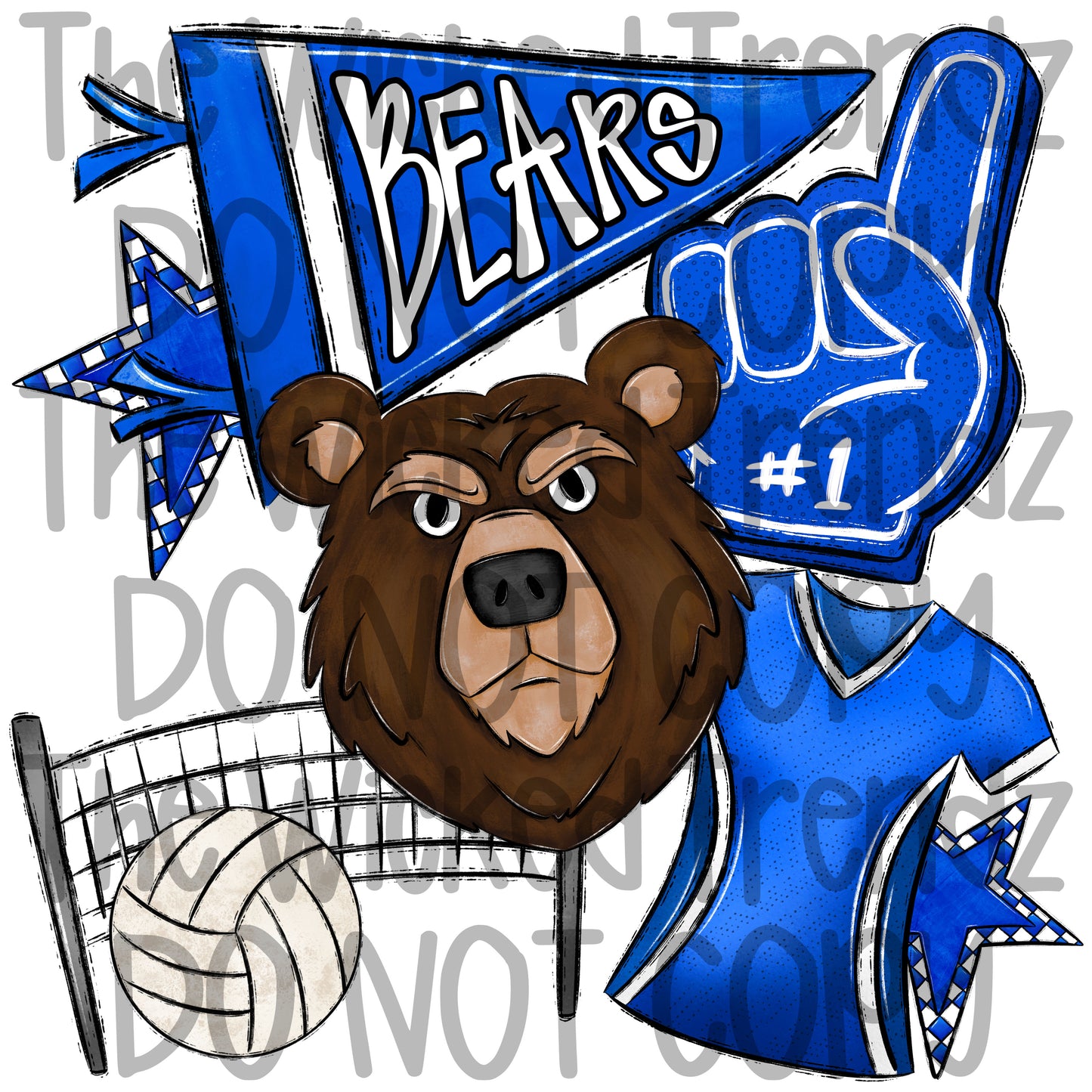 Bears Blue Volleyball Team Mascot Digital Design