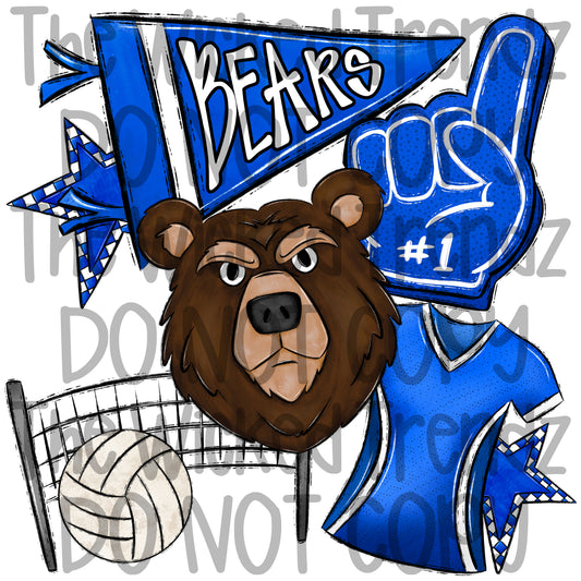 Bears Blue Volleyball Team Mascot Digital Design