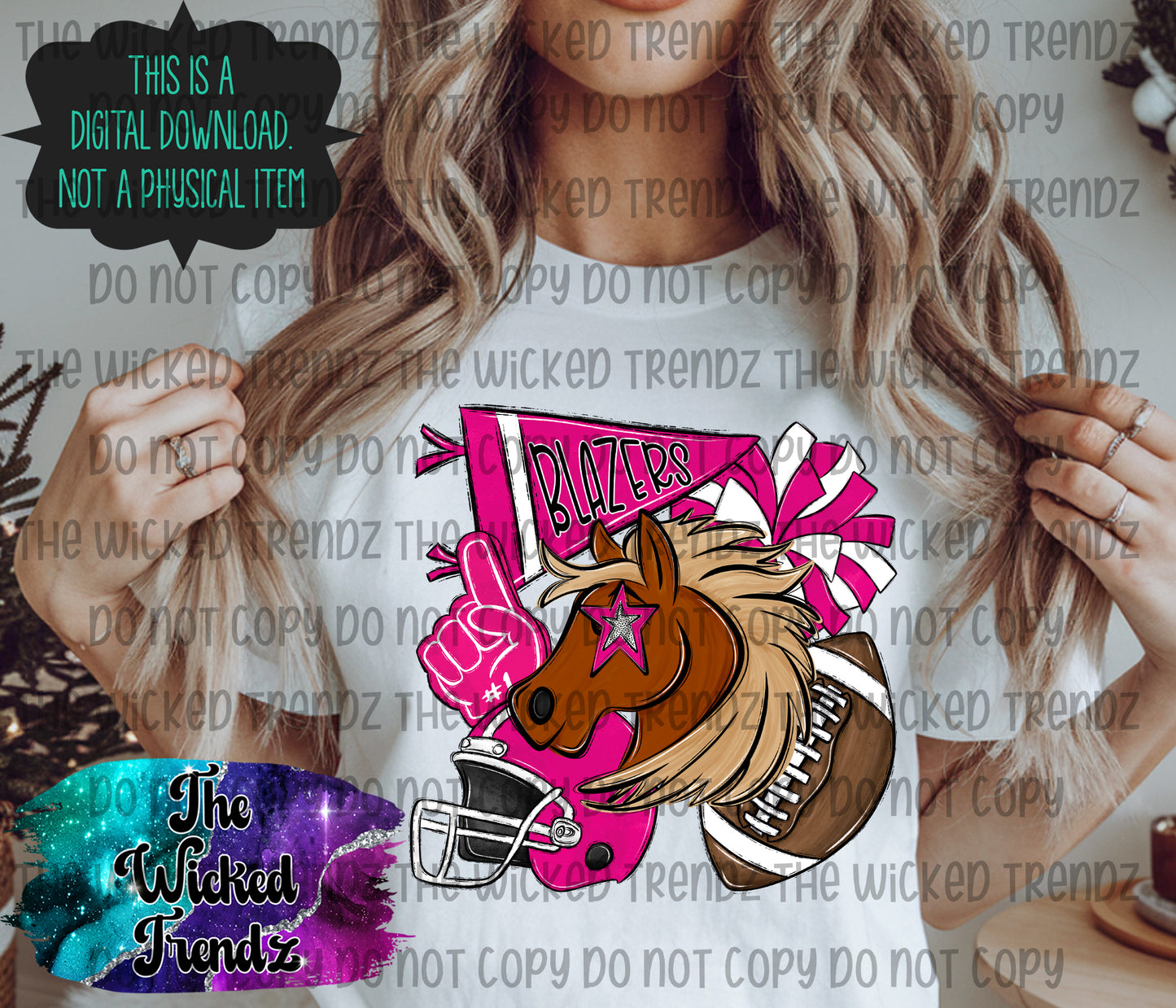 Blazers Pink Out Football Cheer Mascot Digital Design October Awareness