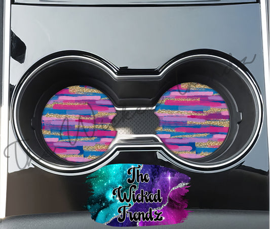 Pink and Purple Brushstroke Abstract Car Coaster Coasters Cup Holder Car Accessories