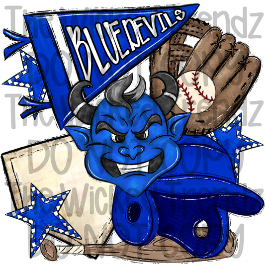 Blue Devils Baseball Team Mascot Digital Design