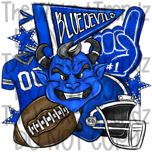 Blue Devils Football Mascot Digital Design