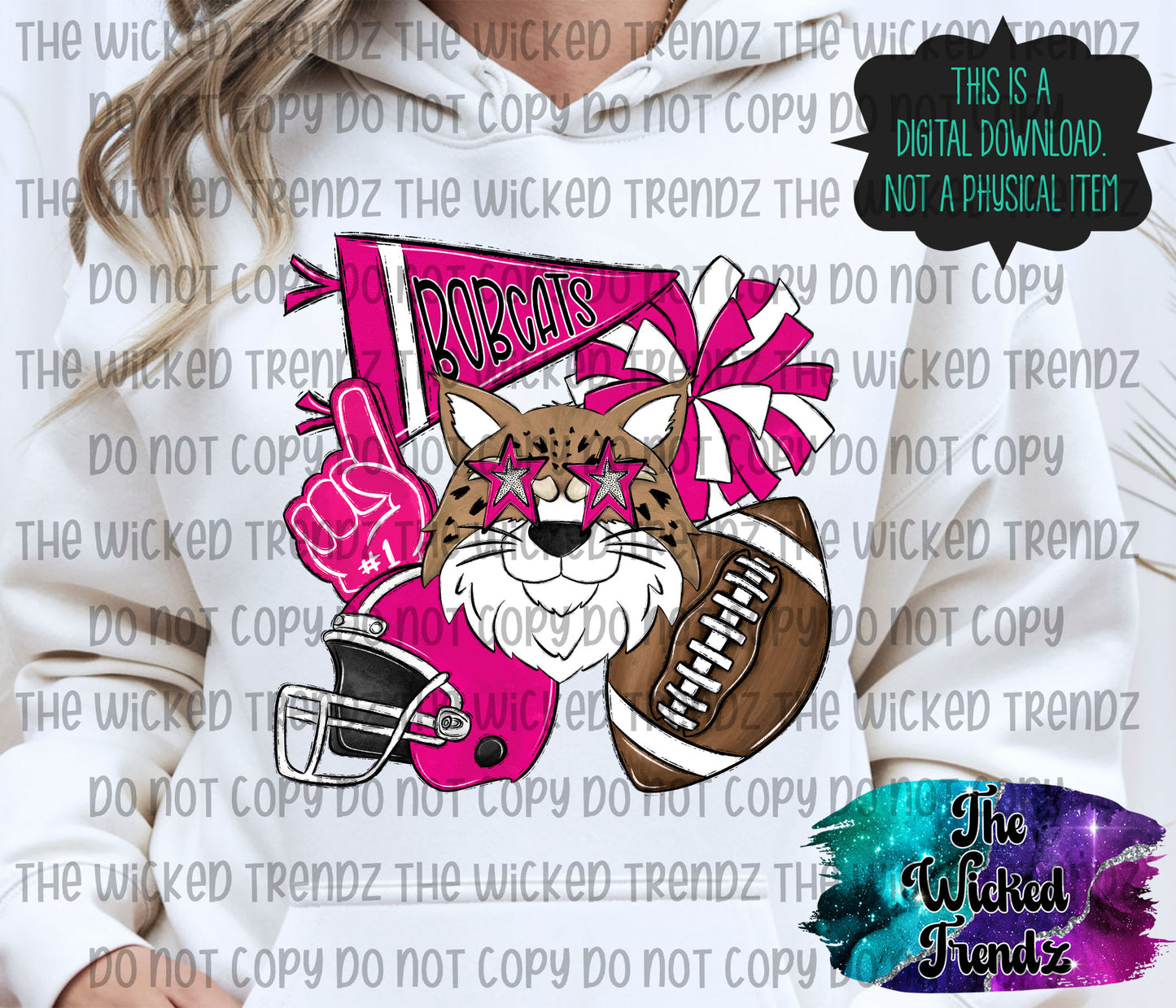Bobcats Pink Out Football Cheer Mascot Digital Design October Awareness