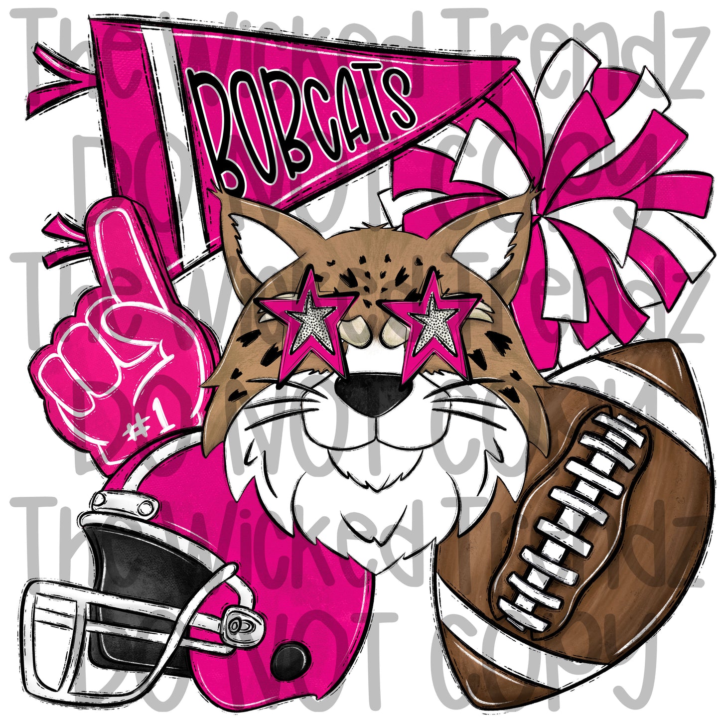 Bobcats Pink Out Football Cheer Mascot Digital Design October Awareness