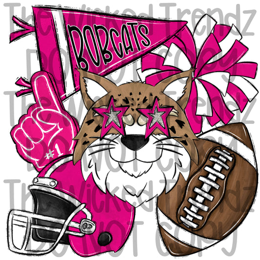 Bobcats Pink Out Football Cheer Mascot Digital Design October Awareness