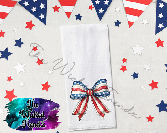 July 4th Coquette Bow Red White Blue Tea Towel Kitchen Towel Flour Sack Towel